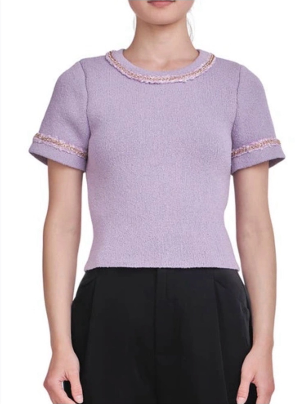 Endless Rose‎ Chain Trim Knit Short Sleeve Top Size Medium Lilac Stretchy